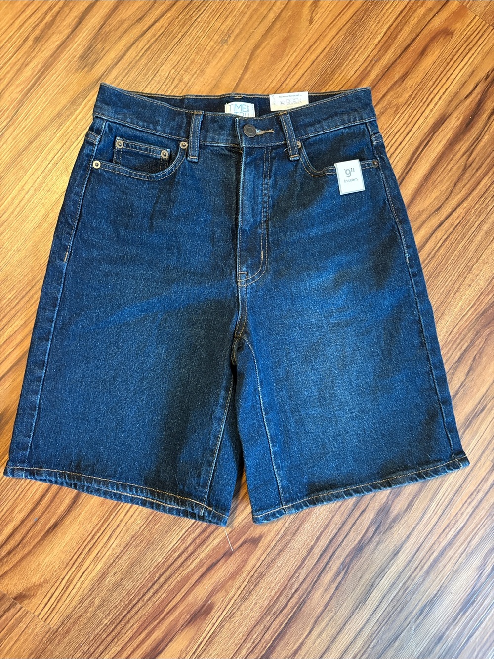 Time and Tru Dark Blue Denim High-Rise Bermuda Shorts